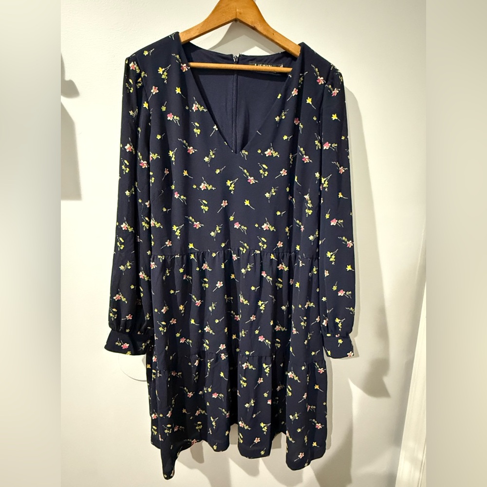 Lauren Ralph Lauren Floral‎ Crepe Bishop-Sleeve Dress Size 16 Navy Blue S